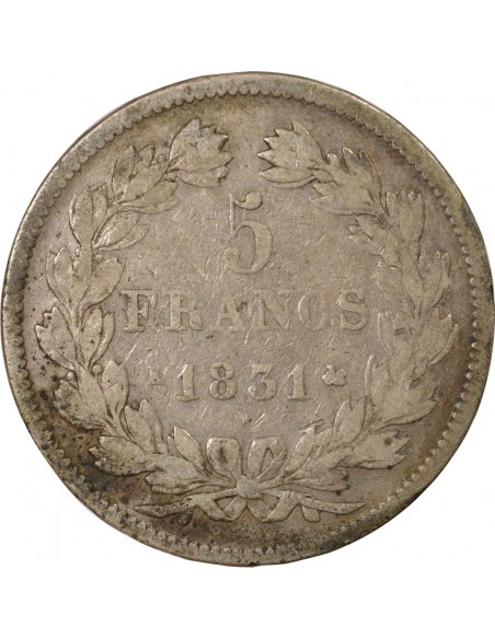 Tranche en relief 5 Francs Argent 1831 K Bordeaux