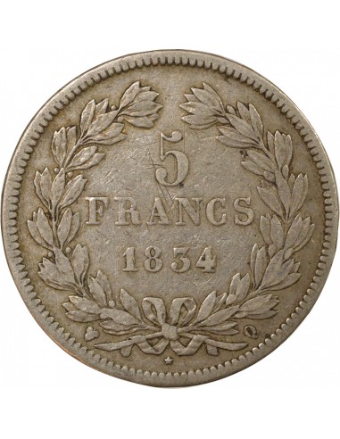 Tranche en relief 5 Francs Argent 1834 Q Perpignan