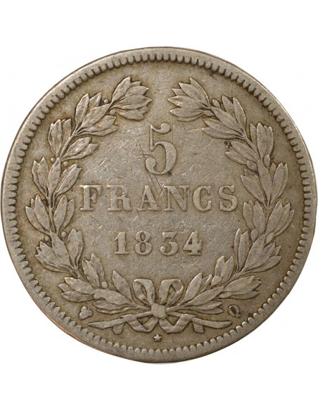 Tranche en relief 5 Francs Argent 1834 Q Perpignan
