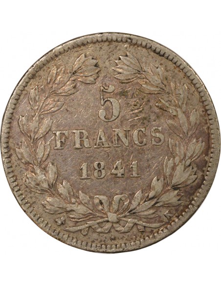 Tranche en relief 5 Francs Argent 1841 K Bordeaux