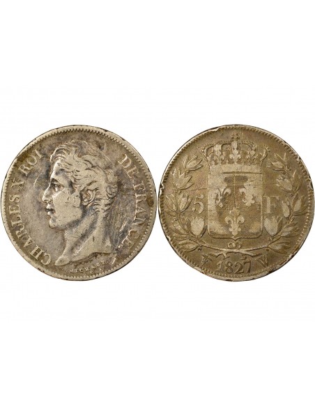 Charles X 2nd Type 5 Francs Argent 1827 W Lille