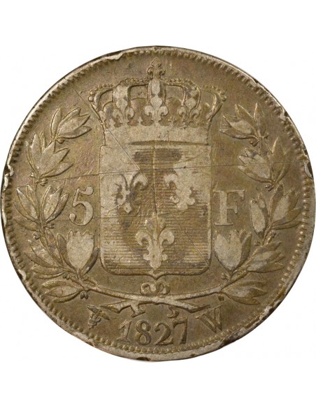 Charles X 2nd Type 5 Francs Argent 1827 W Lille