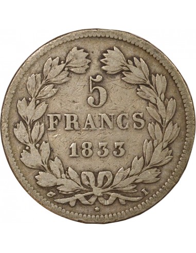 Tranche en relief 5 Francs Argent 1833 I Limoges