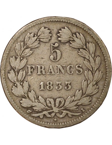 Tranche en relief 5 Francs Argent 1833 I Limoges