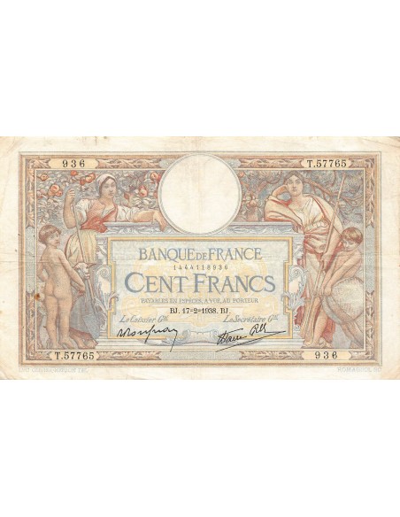 Billets Banque de France 100 francs 1938
