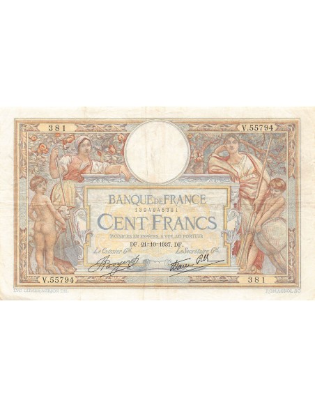 Billets Banque de France 100 francs 1937