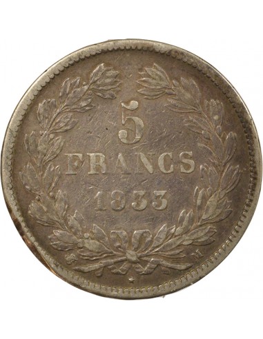 Tranche en relief 5 Francs Argent 1833 M Toulouse