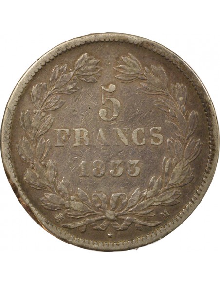 Tranche en relief 5 Francs Argent 1833 M Toulouse