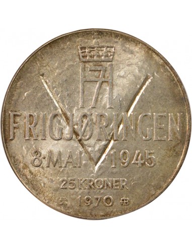 Norvège Olav V Anniversaire de la Libération 25 kroner Argent 1970 Kongsberg