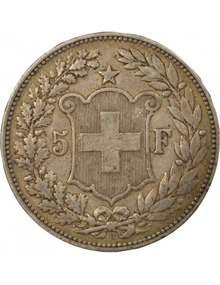 Suisse Tête d'Helvetia 5 francs Argent 1891 Berne