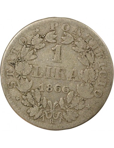Vatican Pie IX 1 lira Argent 1866 R Rome