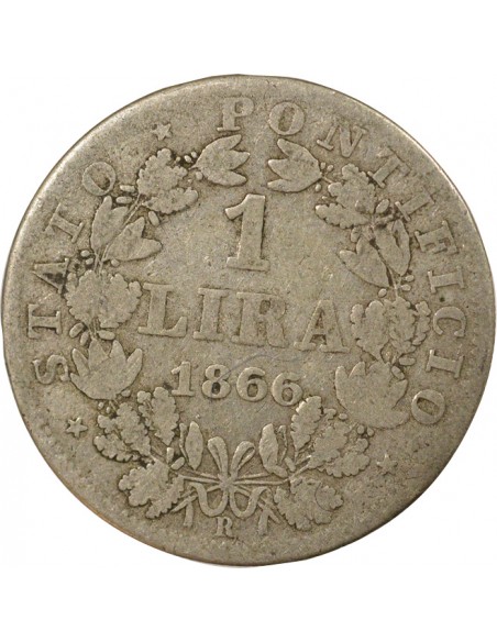 Vatican Pie IX 1 lira Argent 1866 R Rome