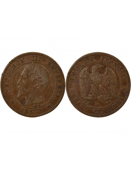 Napoléon III Tête nue 2 centimes Bronze 1857 D Lyon