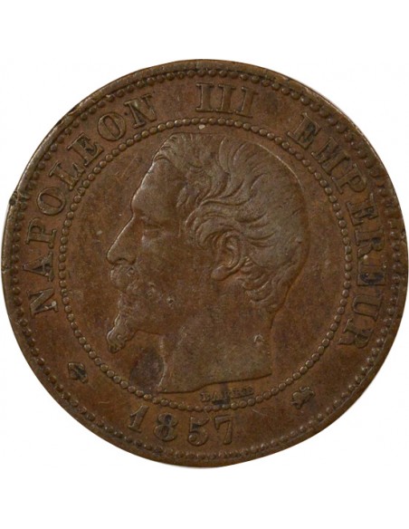 Napoléon III Tête nue 2 centimes Bronze 1857 D Lyon