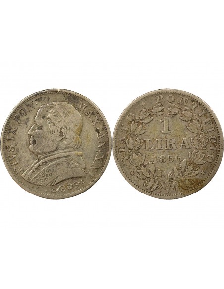 Vatican Pie IX 1 lira Argent 1866 R Rome