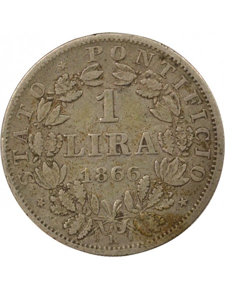 Vatican Pie IX 1 lira Argent 1866 R Rome