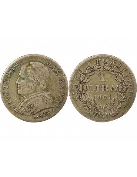 Vatican Pie IX 1 lira Argent 1867 R Rome