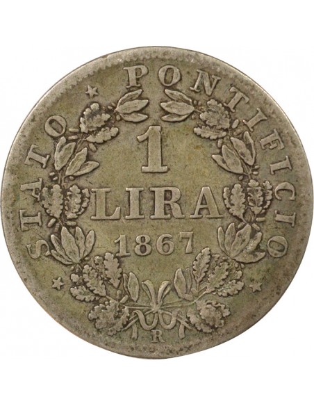 Vatican Pie IX 1 lira Argent 1867 R Rome