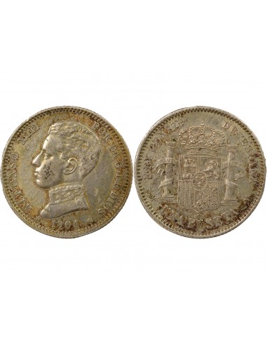 Espagne Alphonse XII d'Espagne 4e Portrait 1 peseta Argent 1904 AI Madrid