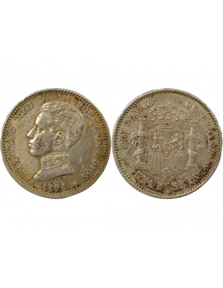 Espagne Alphonse XII d'Espagne 4e Portrait 1 peseta Argent 1904 AI Madrid
