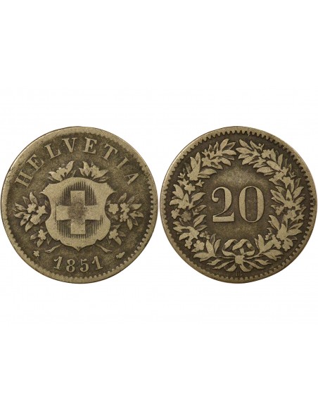 Suisse Ecusson 20 centimes Billon 1851 BB Strasbourg