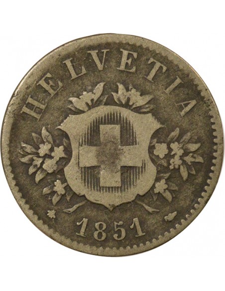 Suisse Ecusson 20 centimes Billon 1851 BB Strasbourg