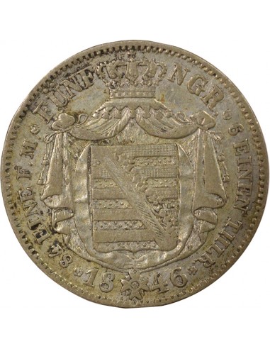 Etats Allemands (Saxe) Frédéric-Auguste II 1/6 thaler Argent 1846 F Stuttgart