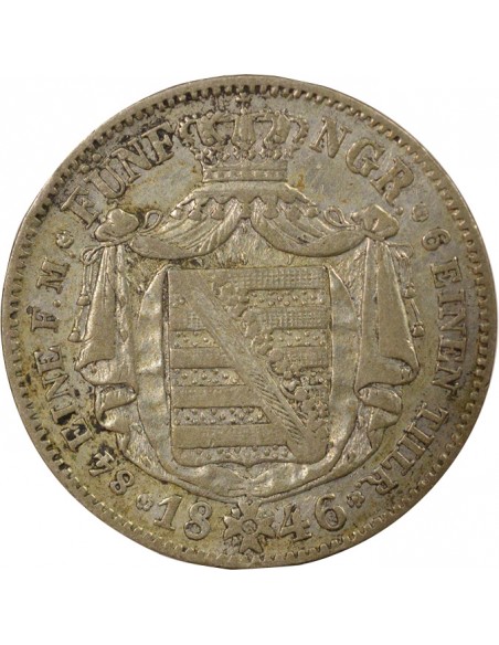 Etats Allemands (Saxe) Frédéric-Auguste II 1/6 thaler Argent 1846 F Stuttgart