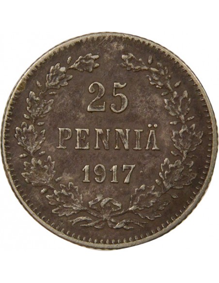 Finlande Nicolas II 25 pennia Argent 1917 Helsinki