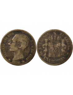 Espagne Alphonse XII d'Espagne 1er Portrait 1 peseta Argent 1876 AI Madrid