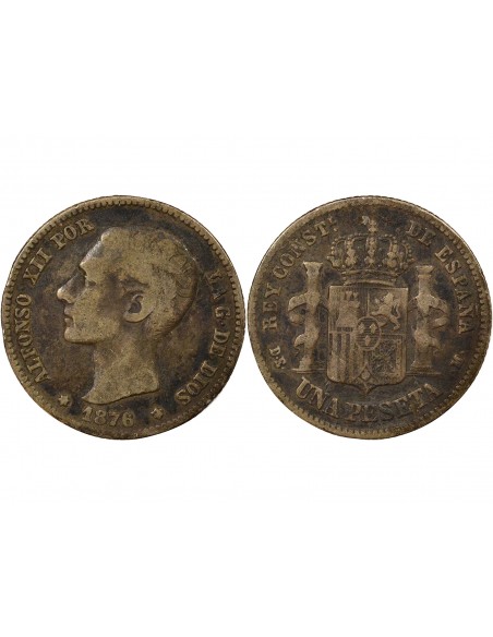 Espagne Alphonse XII d'Espagne 1er Portrait 1 peseta Argent 1876 AI Madrid