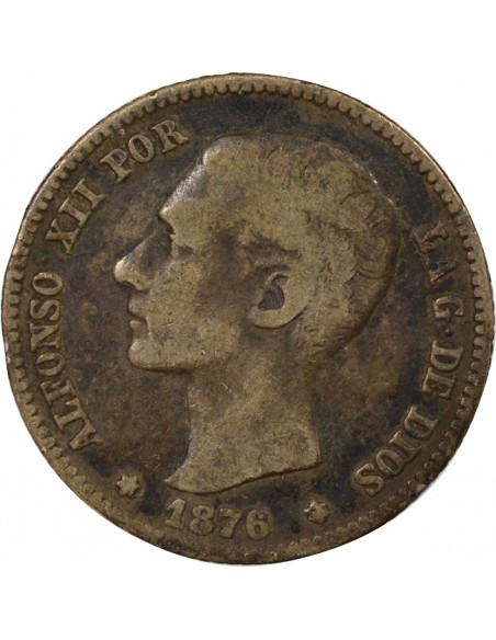 Espagne Alphonse XII d'Espagne 1er Portrait 1 peseta Argent 1876 AI Madrid