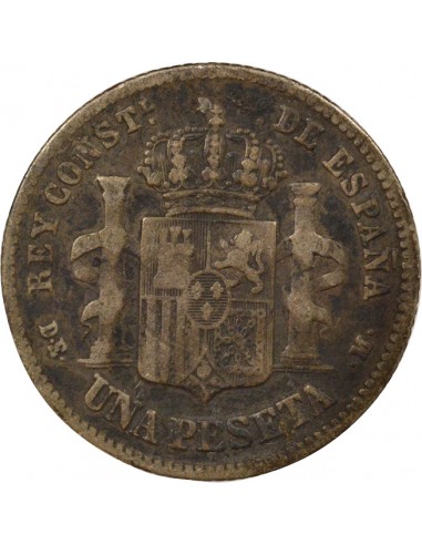 Espagne Alphonse XII d'Espagne 1er Portrait 1 peseta Argent 1876 AI Madrid
