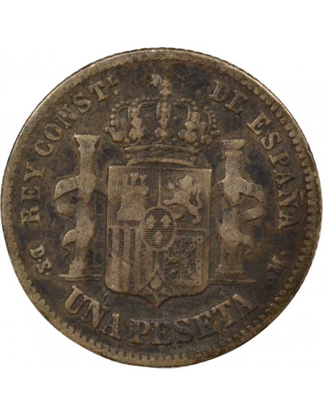 Espagne Alphonse XII d'Espagne 1er Portrait 1 peseta Argent 1876 AI Madrid