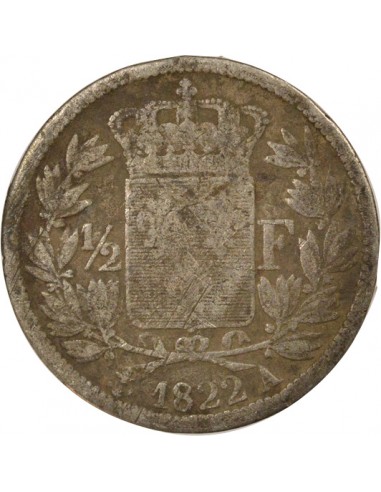 Louis XVIII Tête nue 1/2 franc Argent 1822 A - Paris