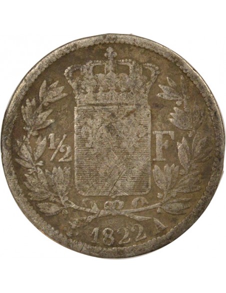 Louis XVIII Tête nue 1/2 franc Argent 1822 A - Paris