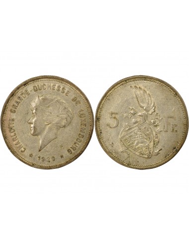 Luxembourg Charlotte 5 francs Argent 1929 F Stuttgart