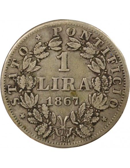 Vatican Pie IX 1 lira Argent 1867 R Rome