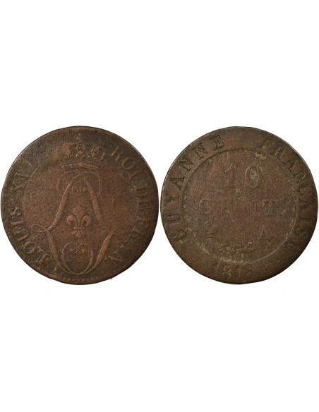Guyane Française Louis XVIII 10 cents Billon 1818 A Paris