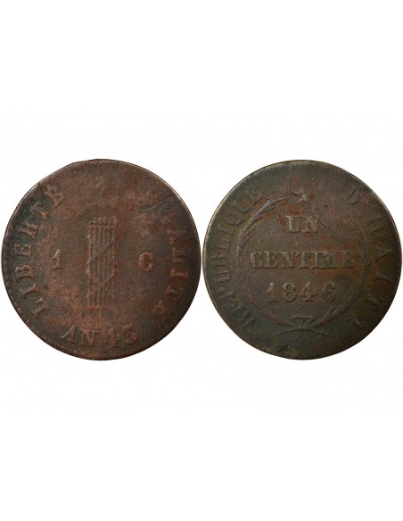 Haïti Grand Module 1 Centime Cuivre 1846 (An 43)