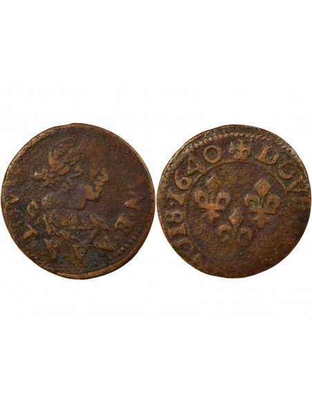 Louis XIII Type 2 1 double tournois Cuivre 1640 B Rouen