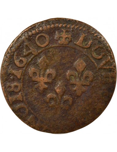 Louis XIII Type 2 1 double tournois Cuivre 1640 B Rouen