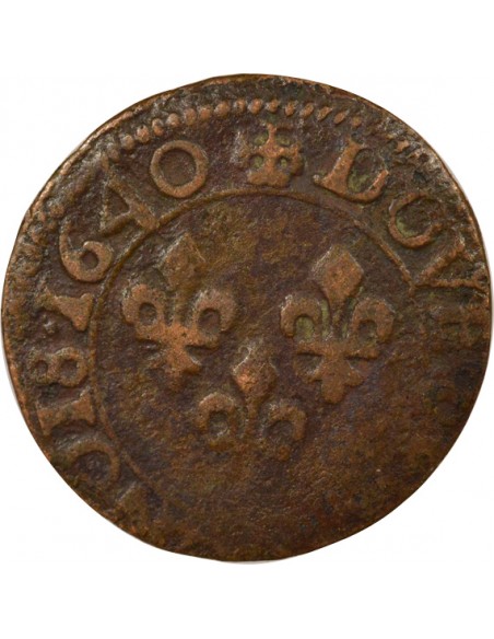Louis XIII Type 2 1 double tournois Cuivre 1640 B Rouen
