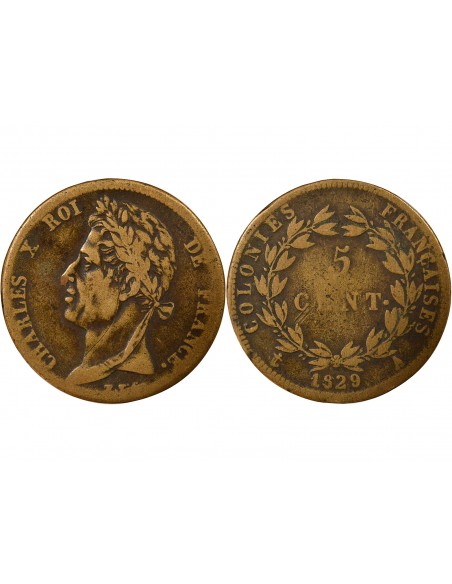 Guyane Française Charles X 5 Centimes Bronze 1829 A Paris