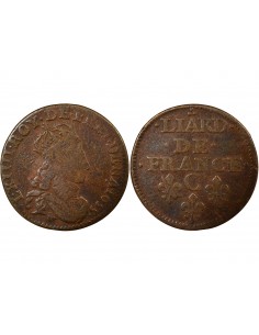 Louis XIV Au Buste Juvénile 1 liard Cuivre 1655 C Caen