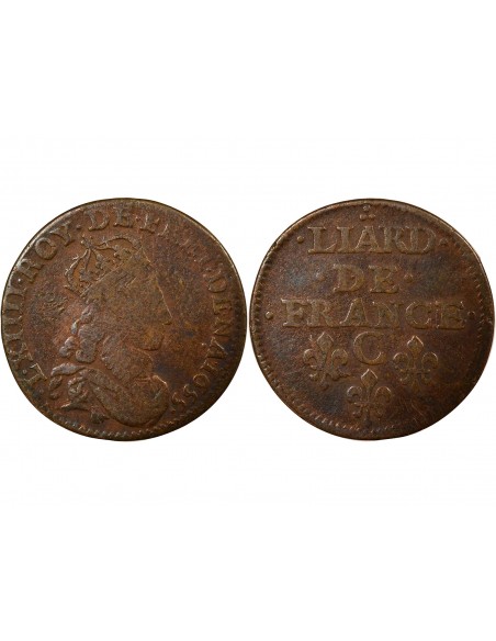 Louis XIV Au Buste Juvénile 1 liard Cuivre 1655 C Caen