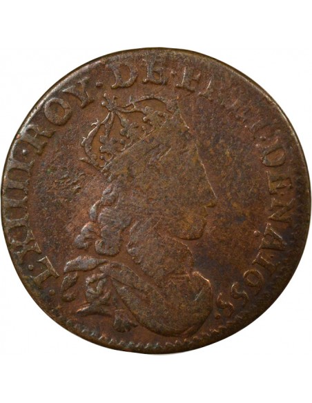 Louis XIV Au Buste Juvénile 1 liard Cuivre 1655 C Caen