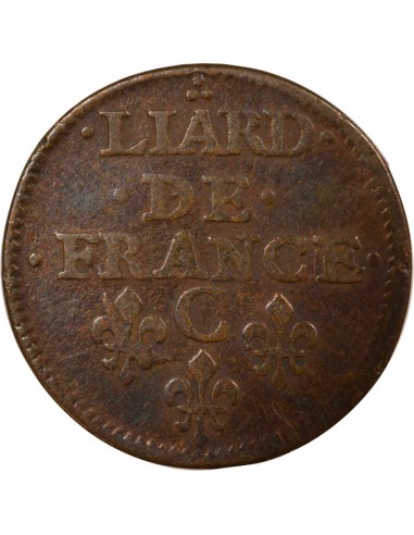 Louis XIV Au Buste Juvénile 1 liard Cuivre 1655 C Caen