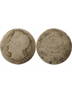 Belgique Léopold I de Belgique  Tête laurée 1/2 franc Argent 1844 B. Bruxelles