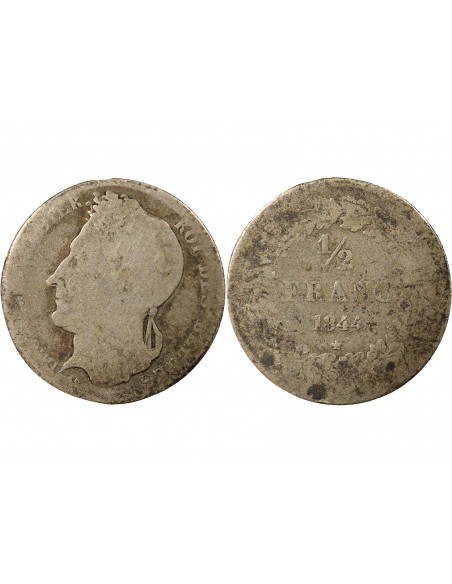 Belgique Léopold I de Belgique  Tête laurée 1/2 franc Argent 1844 B. Bruxelles